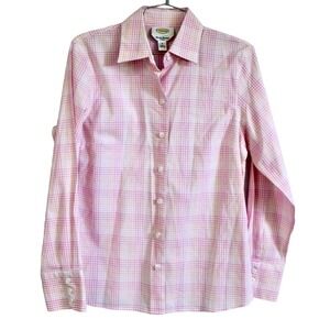 NEW Talbots Womens 6 Pink Orange Plaid LS Tailored Blouse NWT $68 Stretch